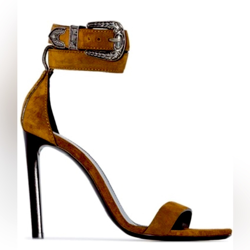 NIB Saint Laurent Mica Western Buckle Suede 105mm Sandals 36.5EU/6.5US $1095.00